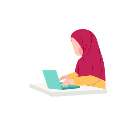 Muslimische Studentin studiert online am Laptop  Illustration