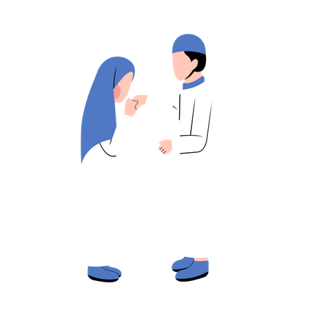 Muslimischer Mann und Frau begrüßen sich gegenseitig am Eid-Tag  Illustration