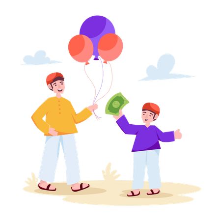 Muslimischer Junge kauft Luftballons  Illustration