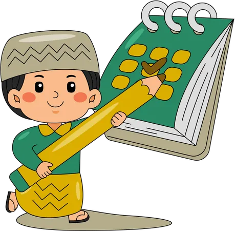 Muslimischer Junge überprüft Ramadan-Kalender  Illustration