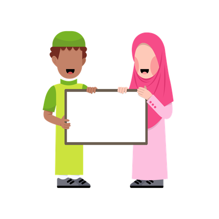 Muslimischer Junge und Frau halten Brett  Illustration