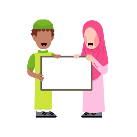 Muslimischer Junge und Frau halten Brett  Illustration