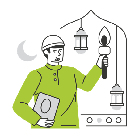 Muslimischer Mann begrüßt Ramadan  Illustration