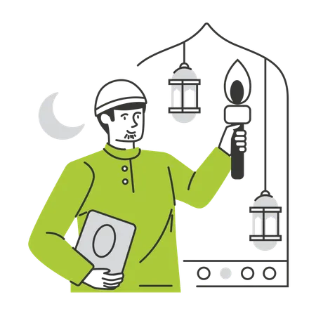 Muslimischer Mann begrüßt Ramadan  Illustration