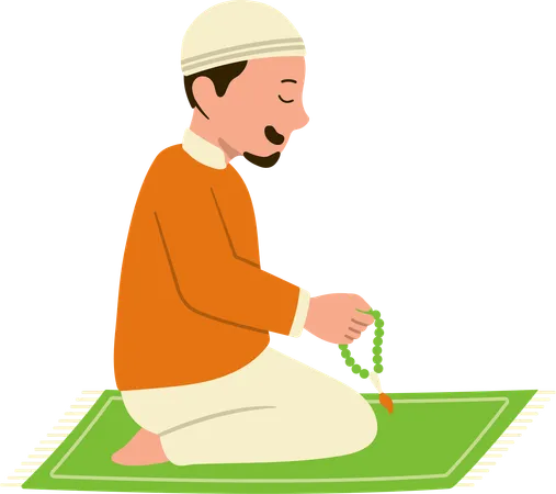 Muslimischer Mann beim Gebetsperlenspiel  Illustration