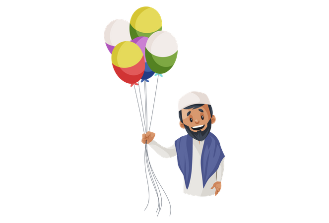 Muslimischer Mann hält Luftballons in der Hand  Illustration