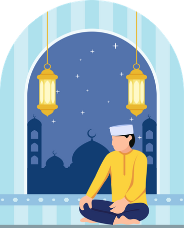 Muslimischer Mann in Moschee wegen Zahlung  Illustration