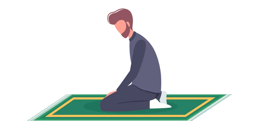 Moslem Betender Mann Position Mann In Traditioneller Kleidung Der Ein Religioses Ritual Durchfuhrt Isolierte Flache Vektorillustration Illustration