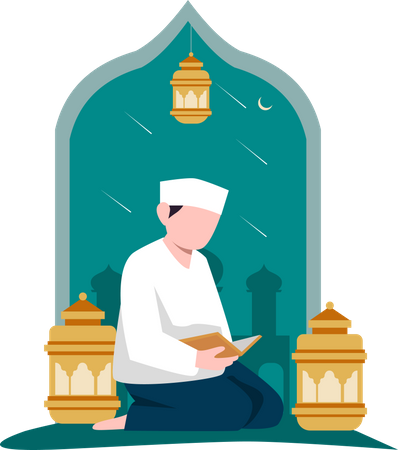Muslimischer Mann liest den Koran  Illustration