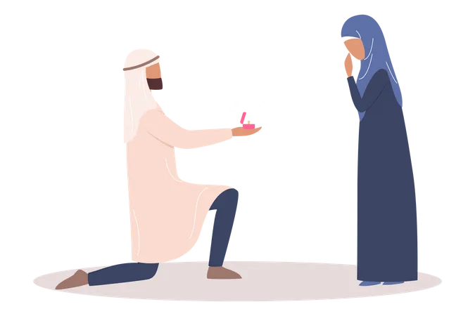 Muslimischer Mann macht seiner Frau einen Heiratsantrag  Illustration