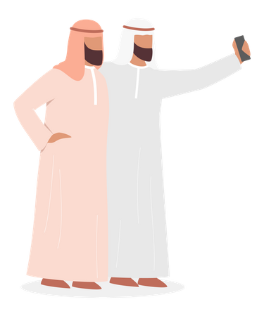 Muslimischer Mann macht Selfie mit Freund  Illustration