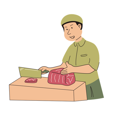 Muslimischer Mann schneidet Fleisch  Illustration