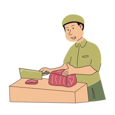 Muslimischer Mann schneidet Fleisch  Illustration