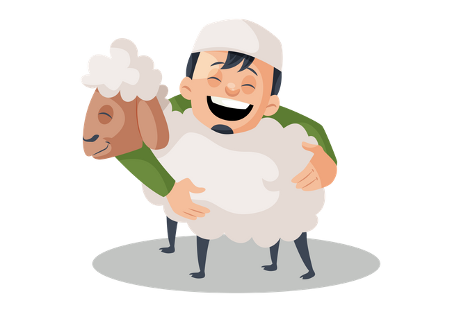 Muslimischer Mann umarmt Schafe  Illustration