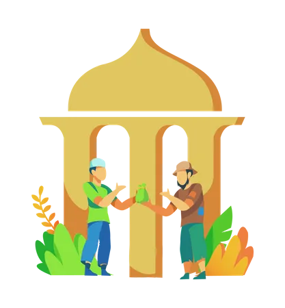 Muslimischer Mann verteilt Zakat in Moscheen  Illustration