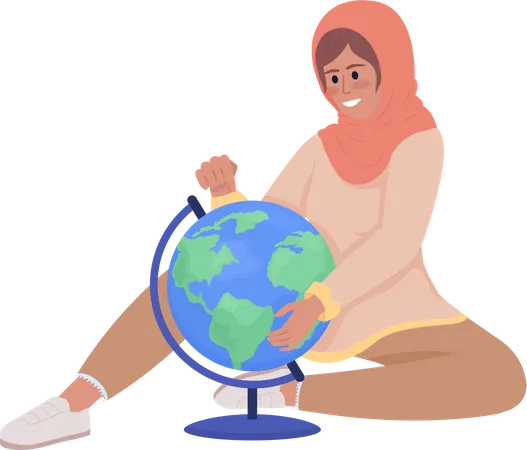 Muslimischer Student mit Globus  Illustration