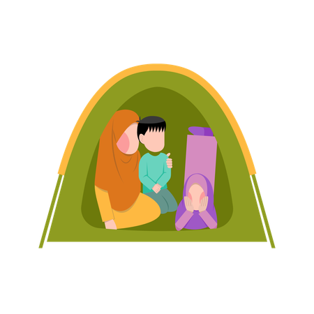 Muslimisches Familiencamping  Illustration