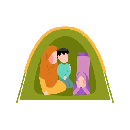 Muslimisches Familiencamping  Illustration