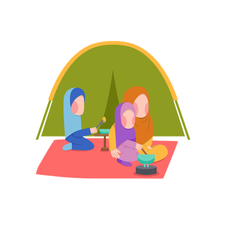 Muslimisches Familiencamping  Illustration