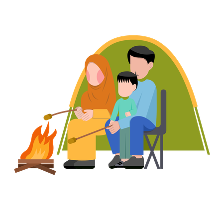 Muslimisches Familiencamping  Illustration