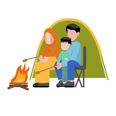 Muslimisches Familiencamping  Illustration