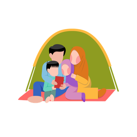 Muslimisches Familiencamping  Illustration