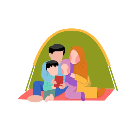 Muslimisches Familiencamping  Illustration