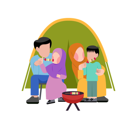 Muslimisches Familiencamping  Illustration