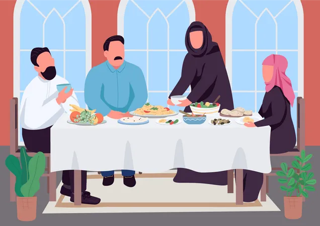 Muslimisches Familienessen  Illustration