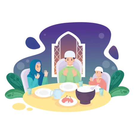 Muslimische Familie beim Frühstück  Illustration