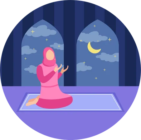 Muslimisches Mädchen beim islamischen Gebet  Illustration
