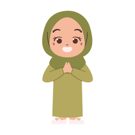 Muslimisches Mädchen macht Namaste-Pose  Illustration