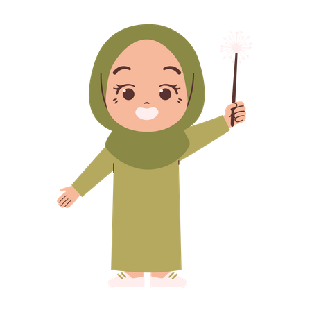 Muslimisches Mädchen mit funkelndem Feuerwerk  Illustration