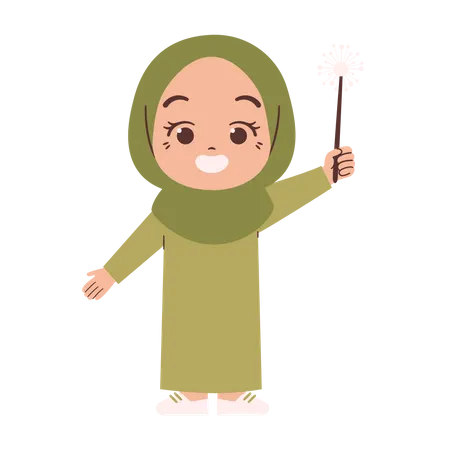 Muslimisches Mädchen mit funkelndem Feuerwerk  Illustration