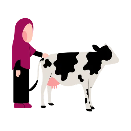 Muslimisches Mädchen mit Kuh  Illustration