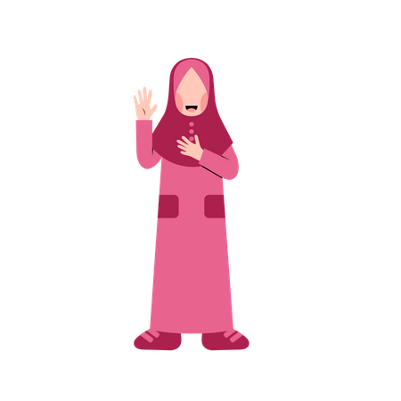 Muslimisches Mädchen winkt mit der Hand  Illustration