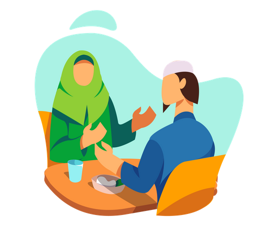 Muslimisches Paar genießt Iftar-Mahlzeit  Illustration