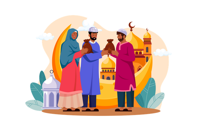 Muslimisches Paar gibt Zakat  Illustration