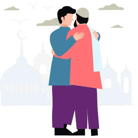 Muslims are hugging each other  Illustration