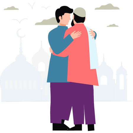 Muslims are hugging each other  Illustration