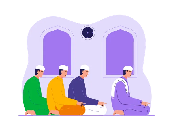 Muslims doing namaz in mosque  Illustration