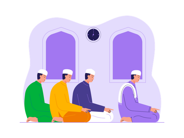 Muslims doing namaz in mosque  Illustration