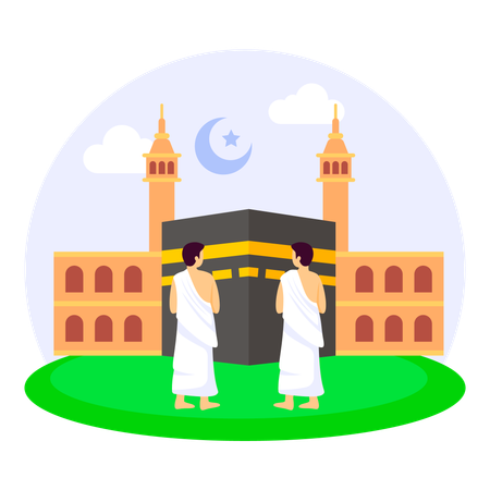 Muslims Embarking On The Umrah Journey In Makkah  Illustration