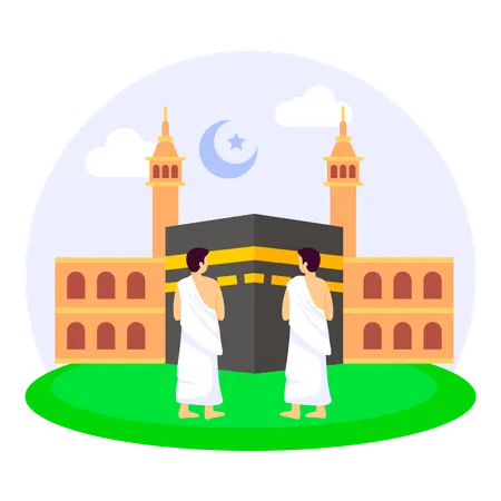 Muslims Embarking On The Umrah Journey In Makkah  Illustration