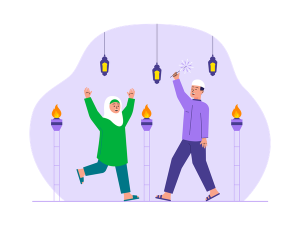 Muslims enjoying ramadan festival Illustration
