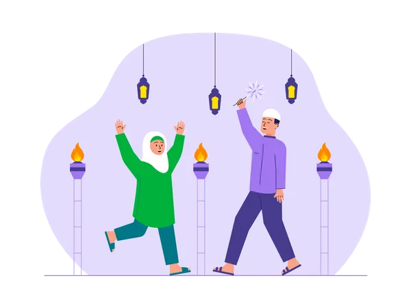Muslims enjoying ramadan festival Illustration