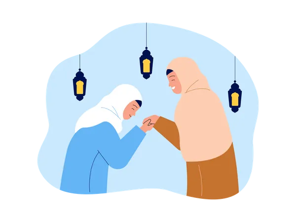 Muslims forgive each other in ramadan Illustration