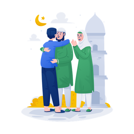 Muslims greet each other  Illustration