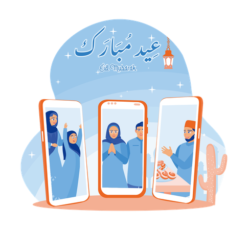 Muslims Make Telephone Calls To Wish Happy Eid  Illustration