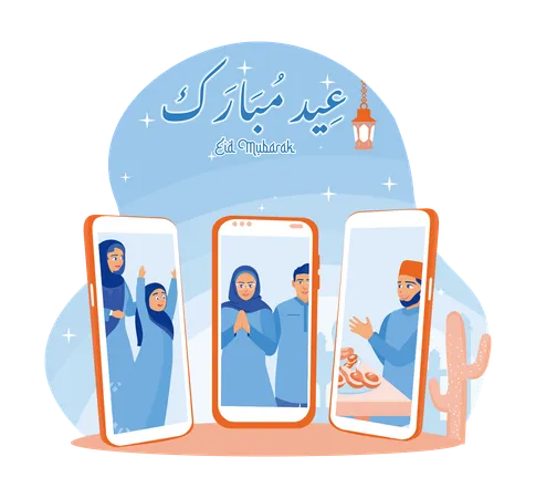 Muslims Make Telephone Calls To Wish Happy Eid  Ilustración
